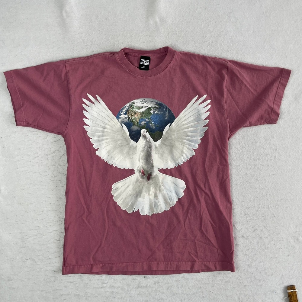 Obey T Shirt Mens Medium Pink Dove Earth Graphic Streetwear Short Sleeve Cotton